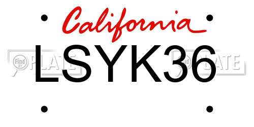 LSYK36 California License Plate
