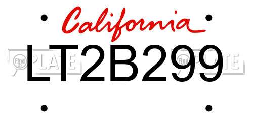 LT2B299 California License Plate