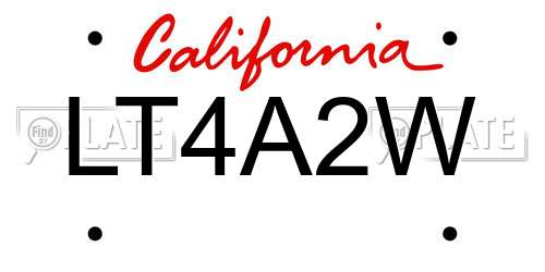 LT4A2W California License Plate