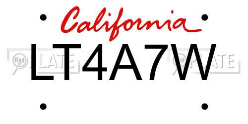 LT4A7W California License Plate