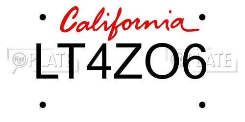 LT4ZO6 California License Plate