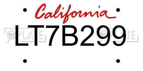 LT7B299 California License Plate