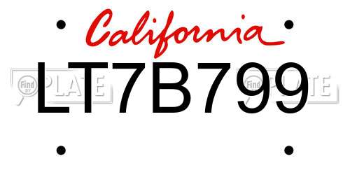 LT7B799 California License Plate