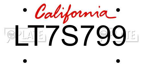 LT7S799 California License Plate