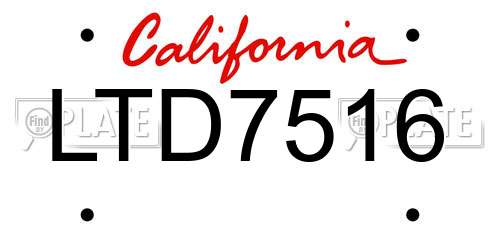 LTD7516 California License Plate