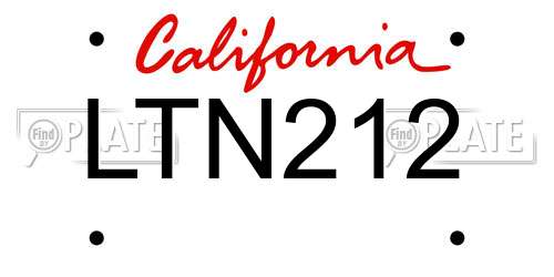 LTN212 California License Plate