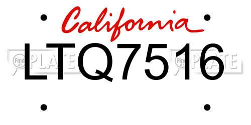 LTQ7516 California License Plate