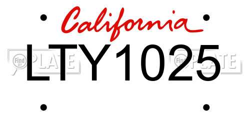 LTY1025 California License Plate