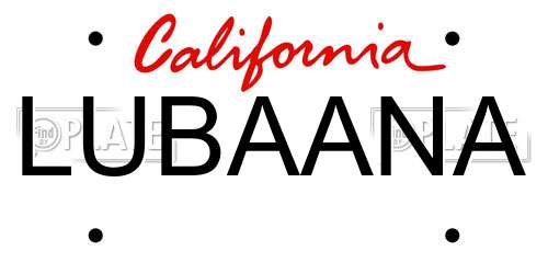 LUBAANA California License Plate