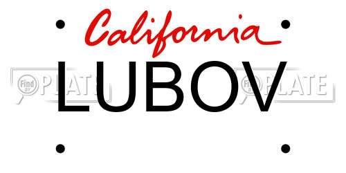 LUBOV California License Plate