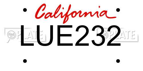 LUE232 California License Plate