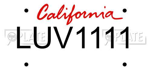 LUV1111 California License Plate