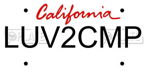LUV2CMP California License Plate
