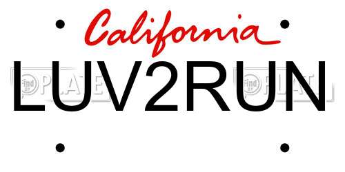 LUV2RUN California License Plate