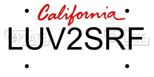 LUV2SRF California License Plate