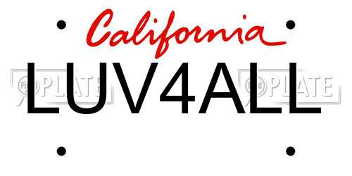 LUV4ALL California License Plate