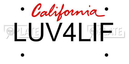 LUV4LIF California License Plate