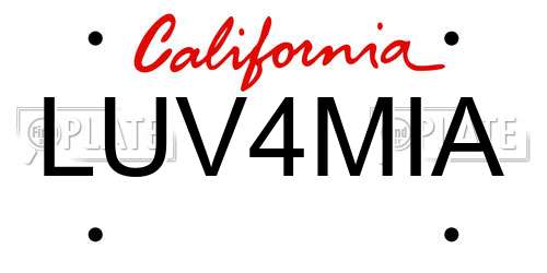 LUV4MIA California License Plate