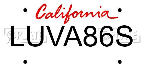 LUVA86S California License Plate