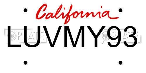 LUVMY93 California License Plate