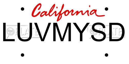 LUVMYSD California License Plate