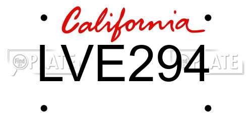 LVE294 California License Plate