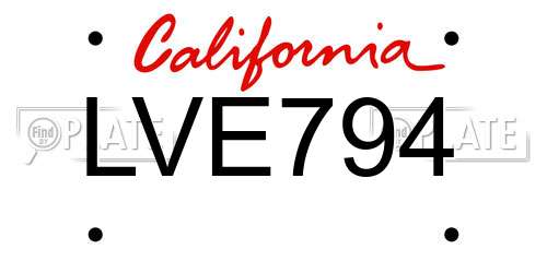 LVE794 California License Plate