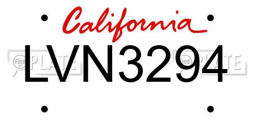 LVN3294 California License Plate