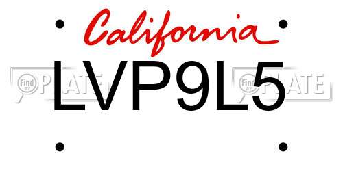 LVP9L5 California License Plate