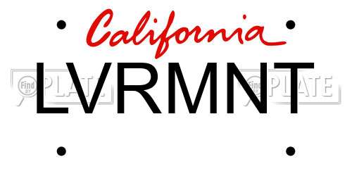 LVRMNT California License Plate