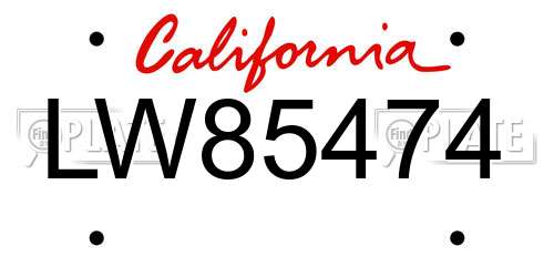 LW85474 California License Plate