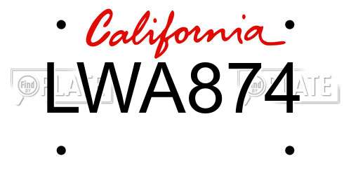 LWA874 California License Plate