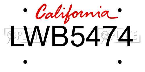 LWB5474 California License Plate