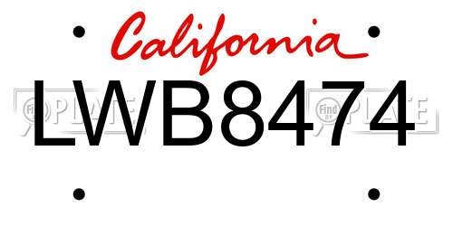 LWB8474 California License Plate