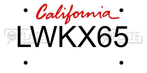 LWKX65 California License Plate