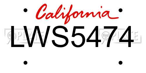 LWS5474 California License Plate