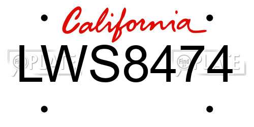 LWS8474 California License Plate