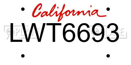 LWT6693 California License Plate