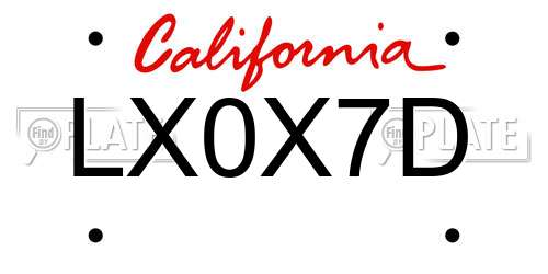 LX0X7D California License Plate