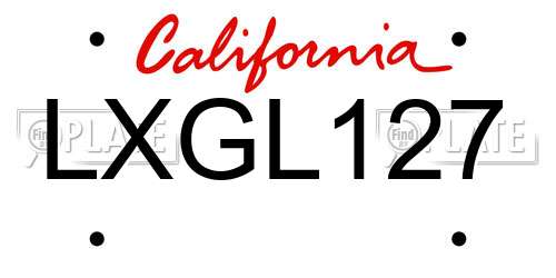 LXGL127 California License Plate