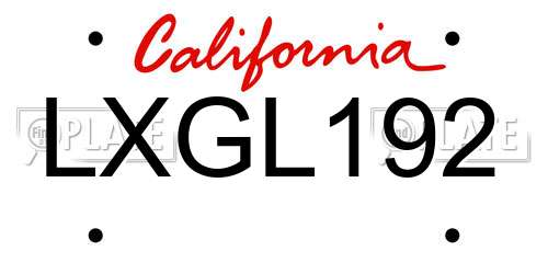LXGL192 California License Plate