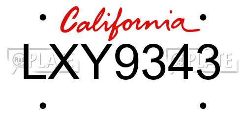 LXY9343 California License Plate