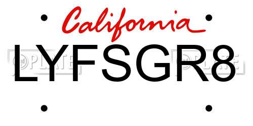 LYFSGR8 California License Plate