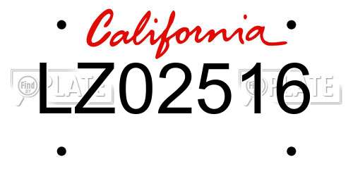 LZ02516 California License Plate