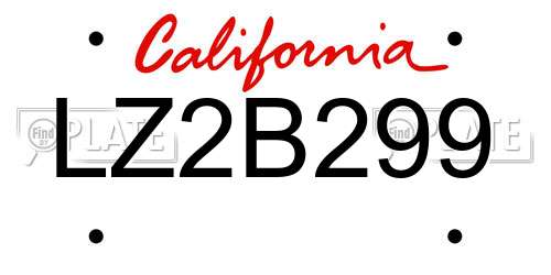 LZ2B299 California License Plate