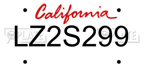 LZ2S299 California License Plate