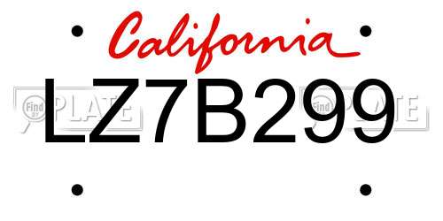 LZ7B299 California License Plate