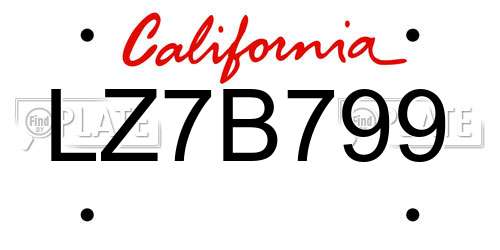 LZ7B799 California License Plate