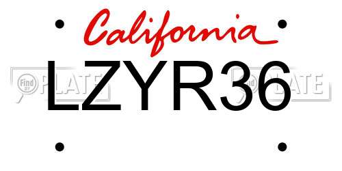 LZYR36 California License Plate