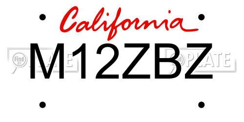 M12ZBZ California License Plate